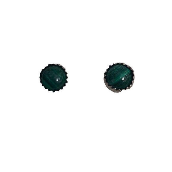 Earrings, NEW Green African Malachite & Sterling Silver Stud Earrings, Handmade, - Picture 2 of 4